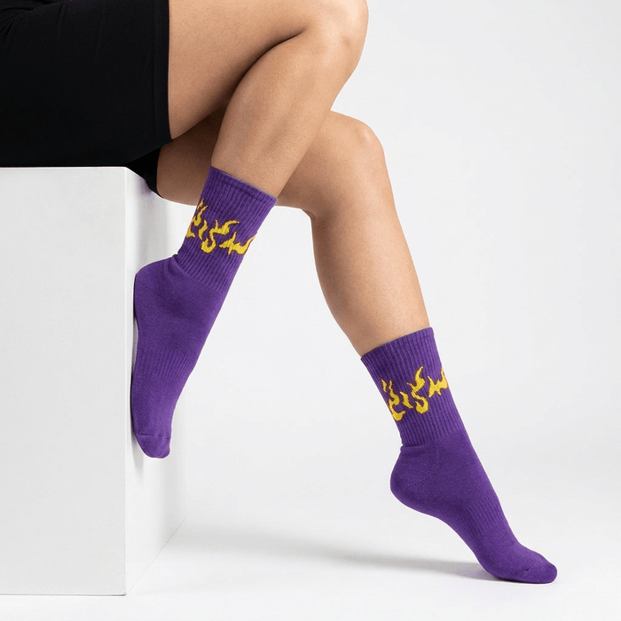 -PURPLE/YELLOW FLAME- FIRE 2.0 SOCKS-