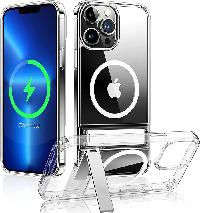 Clear iPhone cases with MagSafe and kickstand.