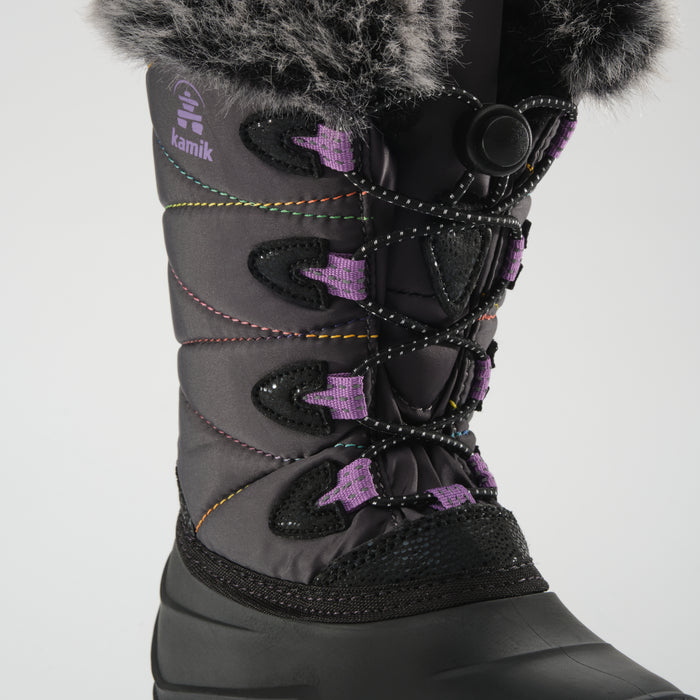 Charcoal-Purple : Snowangel Kids Winter Boots - Laces View