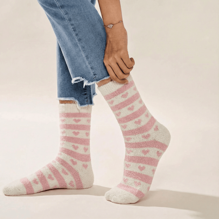 Close-up of fuzzy texture on women’s cosy socks-Sockscarving® Heartline Furry Edition-
