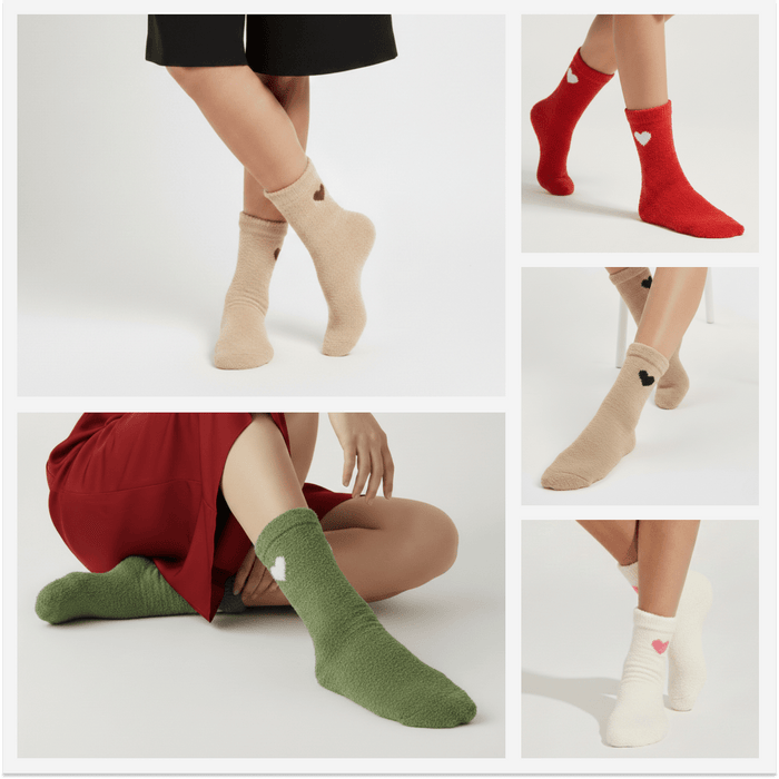 pumped up heart furry socks pack of 5 cozy cotton cushioned winter unisex socks-Sockscarving® Pumped Up Heart Cozy Full-Length Furry Edition (Pack of 5 | Unisex)-