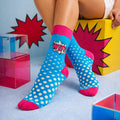 WTF Pop full-length turquoise blue and pink socks-Sockscarving® WTF Pop Full-Length Edition (Pack of 1)-
