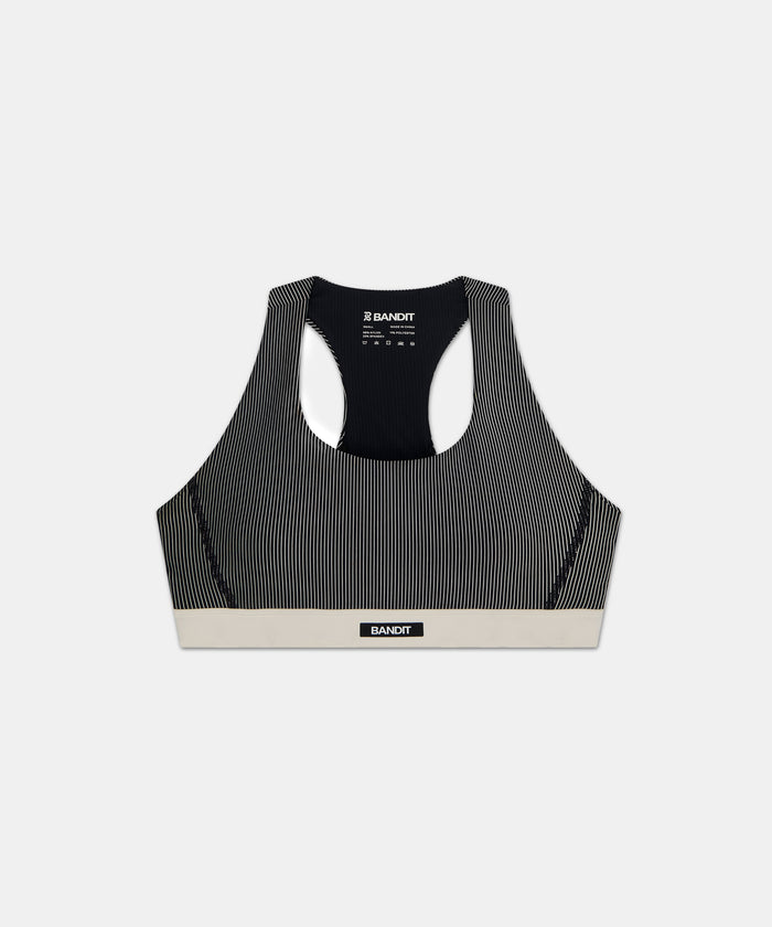 Striped Cadence™ Run Bra - Black with Chalk
