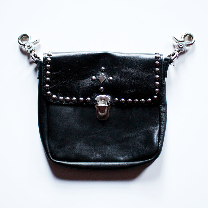 STUDDED LEATHER HIPSTER BAG