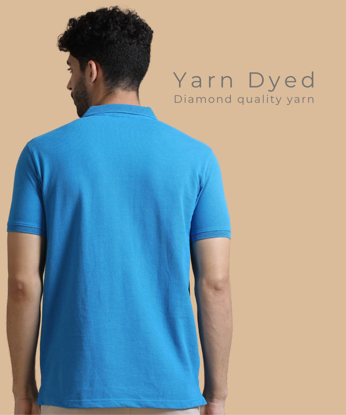 TDOM Men’s Blue Sustainable Jacquard Polo T-Shirt