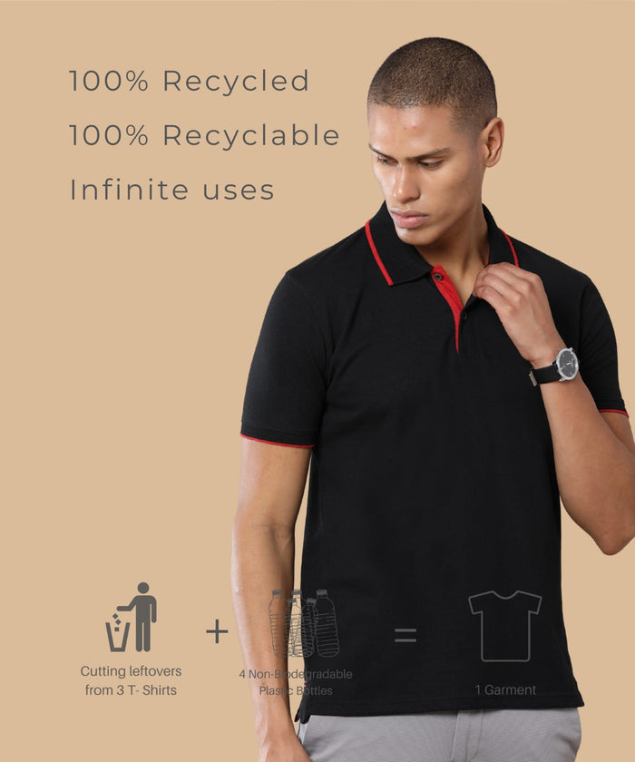 TDOM Men’s Classic Black Sustainable Jacquard Polo T-Shirt