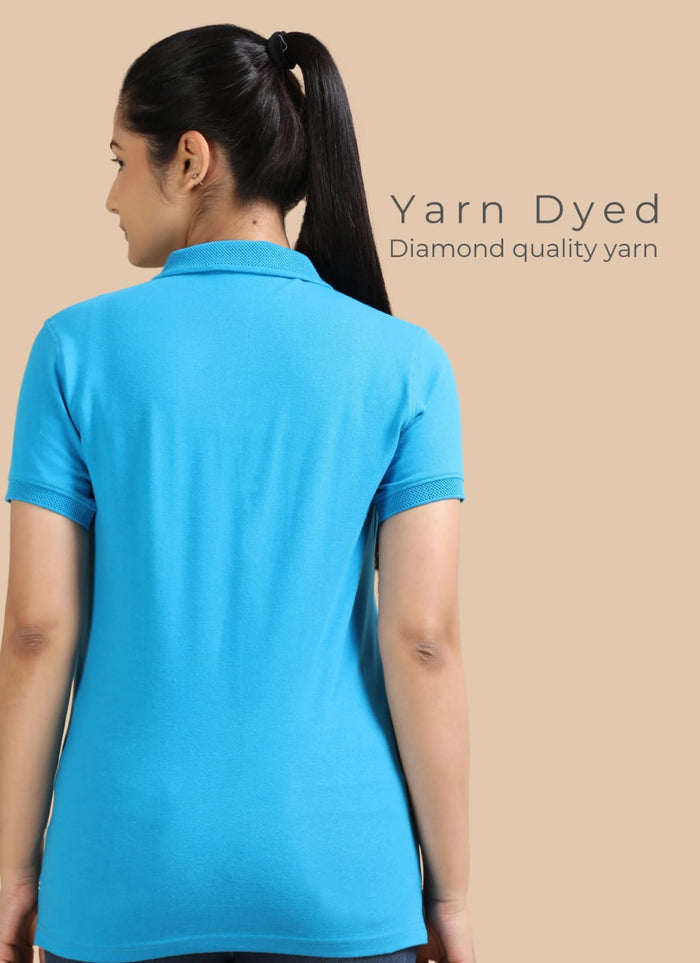 TDOM Women’s Aqua Blue Jacquard Polo T-Shirt