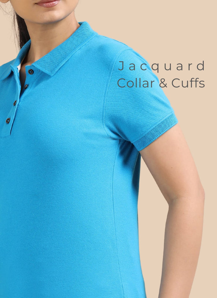 TDOM Women’s Aqua Blue Jacquard Polo T-Shirt