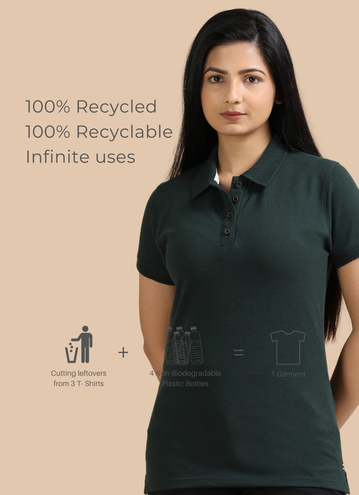TDOM Women’s Forest Green Jacquard Polo T-Shirt