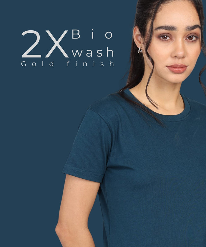 TDOM Women’s Petrol Blue Premium Crew Neck T-Shirt