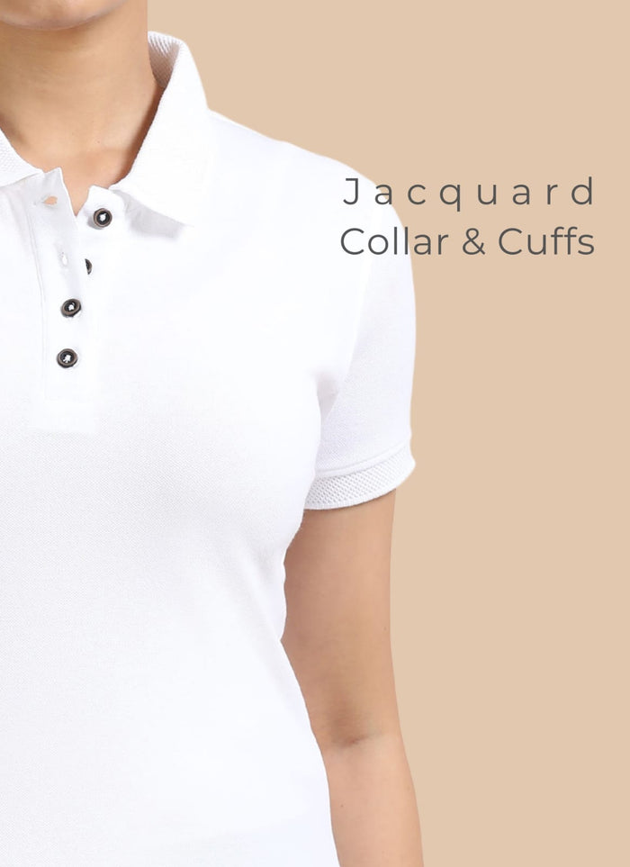 TDOM Women’s White Jacquard Polo T-Shirt