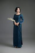 Teal Ao Dai with Cracked Detailing