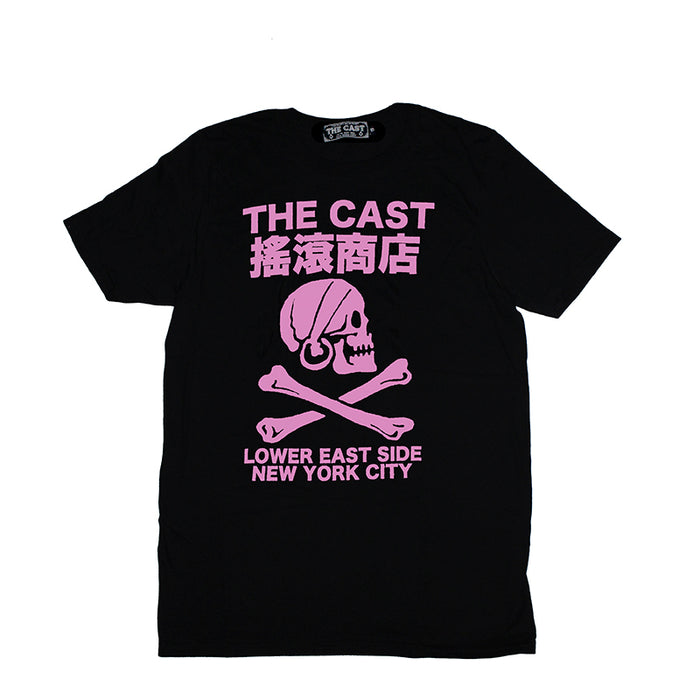 THE CAST NYC SKULL & CROSSBONES T-SHIRT - BLACK W/PINK INK
