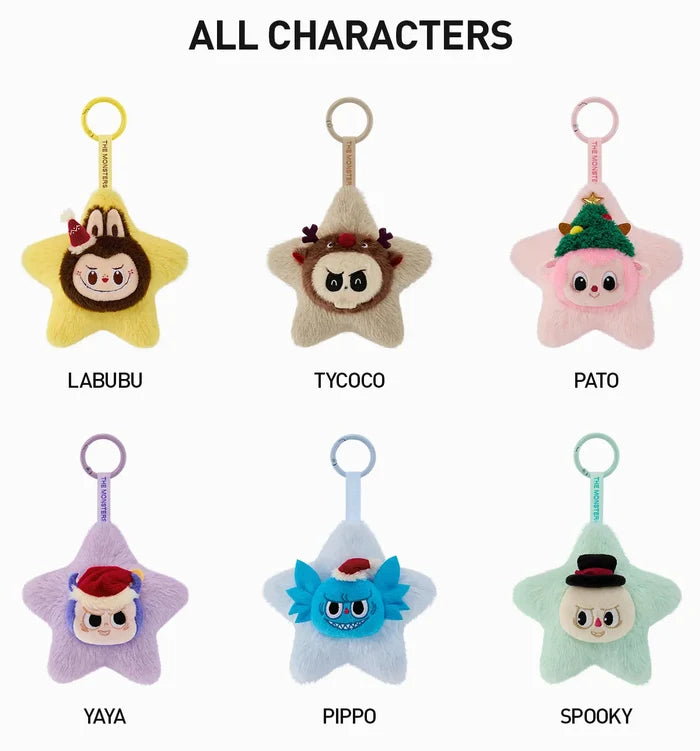 THE MONSTERS Classic Series-Sparkly Plush Pendant Blind Box featuring various plush character designs, including keychains and stuffed animals, available for preorder with potential secret variants.