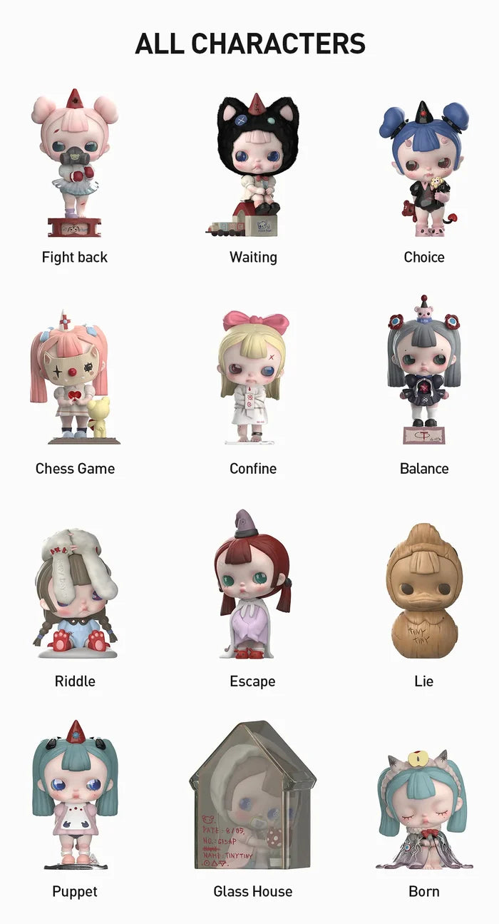 TINYTINY-PROLOGUE SERIES FIGURES - Preorder featuring multiple toy figurines, including a doll with blonde hair and others in various poses, part of a collectible art toy collection.