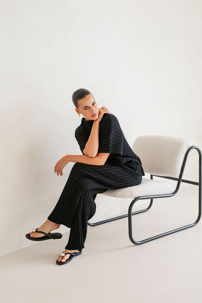 Celine Knit Ribbed Top - Black