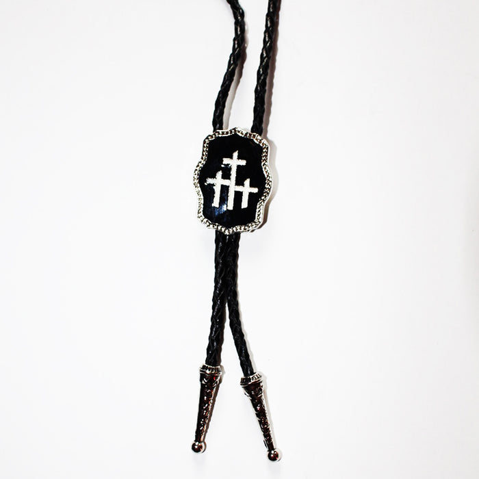 TRIPLE WHITE CROSS BOLO TIE