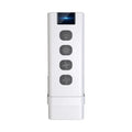 White remote control with four buttons.