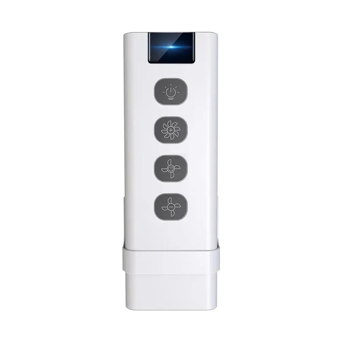 White remote control with four buttons.