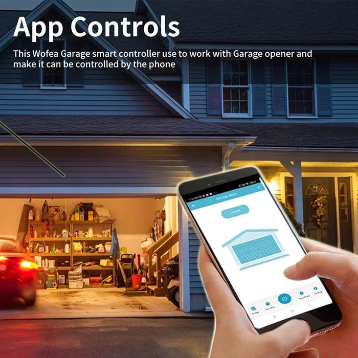 Smartphone controlling a garage door.