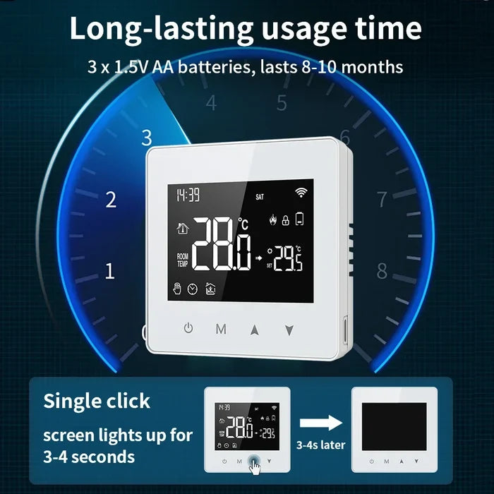 Digital thermostat with long battery life.