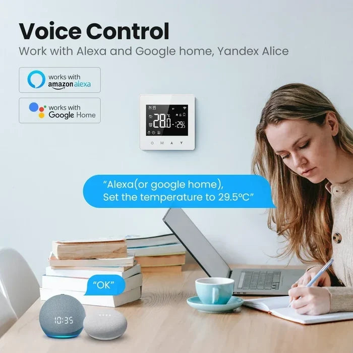 Smart thermostat with voice control.