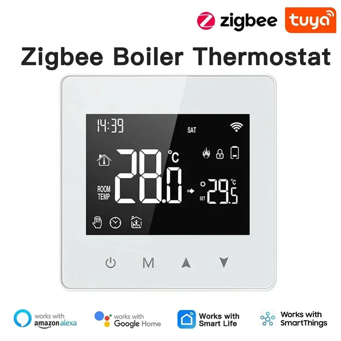 Zigbee boiler thermostat with digital display.