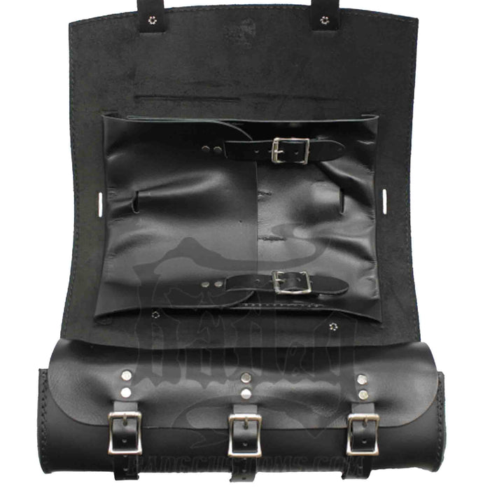 Upgrade your ride with the MT02 tool roll / fork bag. Hand crafted in USA with premium leather and top quality hardware. Durable and stylish, it's the perfect fit for your motorcycle.