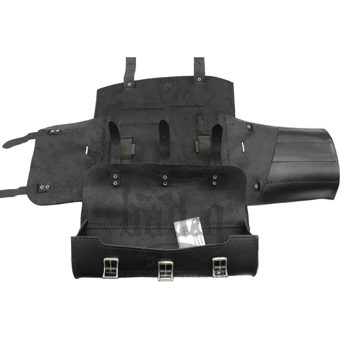 Upgrade your ride with the MT02 tool roll / fork bag. Hand crafted in USA with premium leather and top quality hardware. Durable and stylish, it's the perfect fit for your motorcycle.