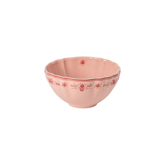 Vila Pink and Red Floral Stoneware Soup and Cereal Bowl — overall form and detail