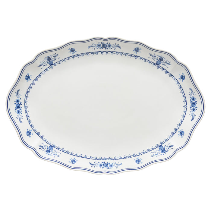 Vila White and Blue Floral Stoneware Large Oval Platter — overall form and detail
