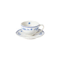 Vila White and Blue Floral Stoneware Tea Cup and Saucer — overall form and detail