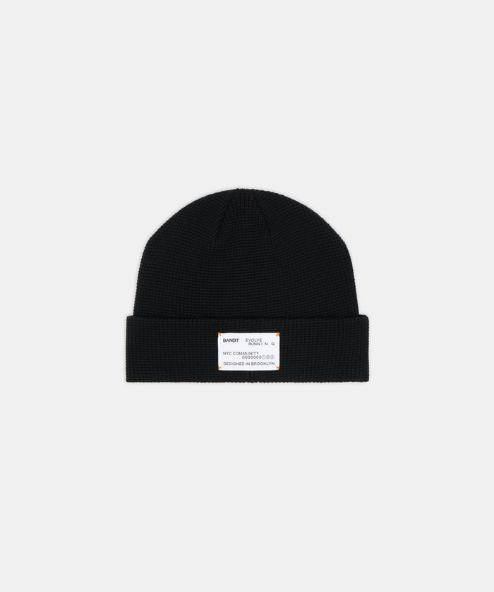 Waffle Patch Beanie - Black