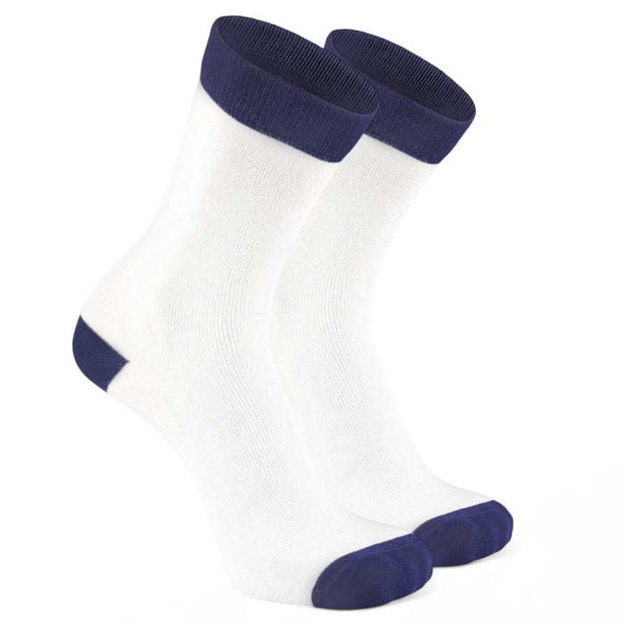 -White & Navy Blue Edge Bamboo- Corporate Classic Crew Length Socks Edge Color-