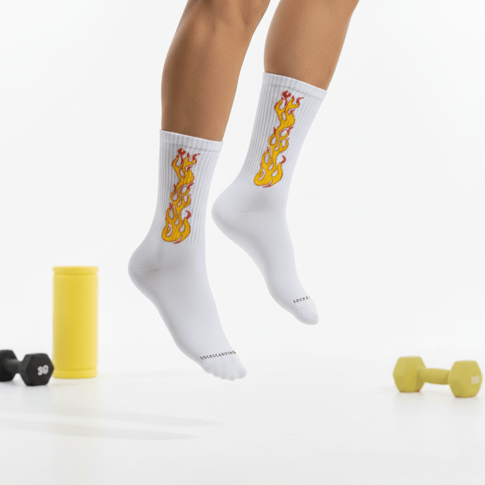 -WHITE/YELLOW FLAME- FIRE 2.0 SOCKS-