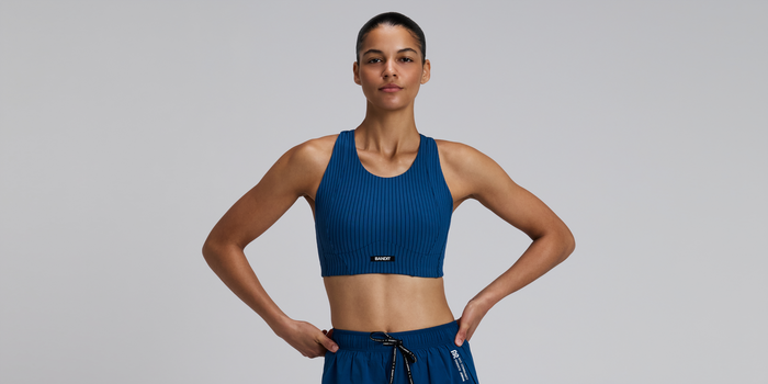 Women's Striped Cadence™ Longline Bra - Ink Blue / Aegean