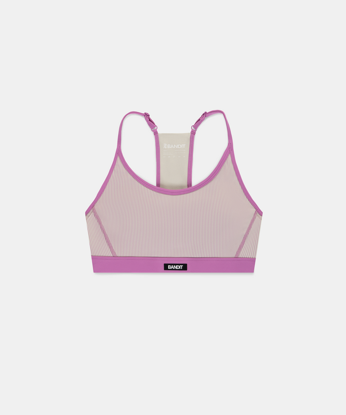 Women's Striped Cadence™ Strappy Run Bra - Plaster / Orchid