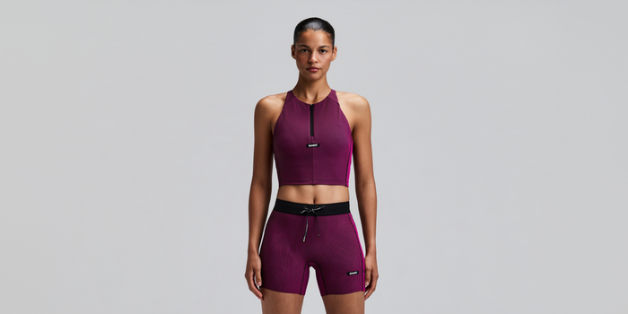 Women's Striped Cadence™ Zip Front Race Crop - Espresso / Azalea