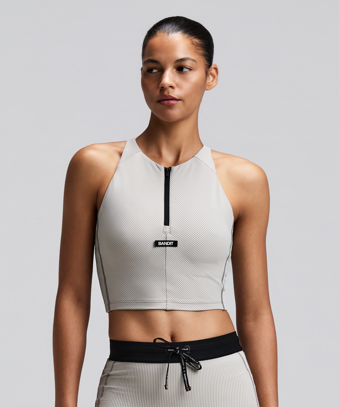 Women's Striped Cadence™ Zip Front Race Crop - Plaster / Slate