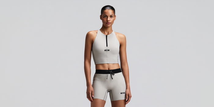 Women's Striped Cadence™ Zip Front Race Crop - Plaster / Slate