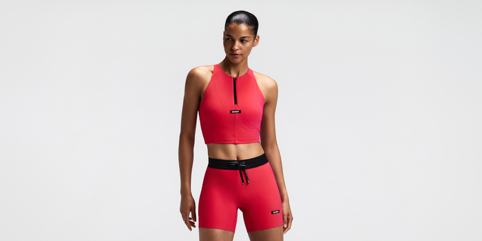 Women's Striped Cadence™ Zip Front Race Crop - Poppy / Azalea