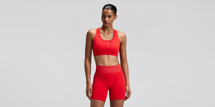 Women's Vanisher™ Reverso™ Scoop Neck Run Bra - Growing Grid - Poppy