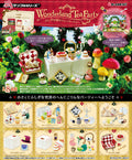 Wonderland Tea Party Mysterious Country Re-ment Blind Box Series poster featuring toy tea party scene with cat, mushroom, teapot, and collectible box designs.