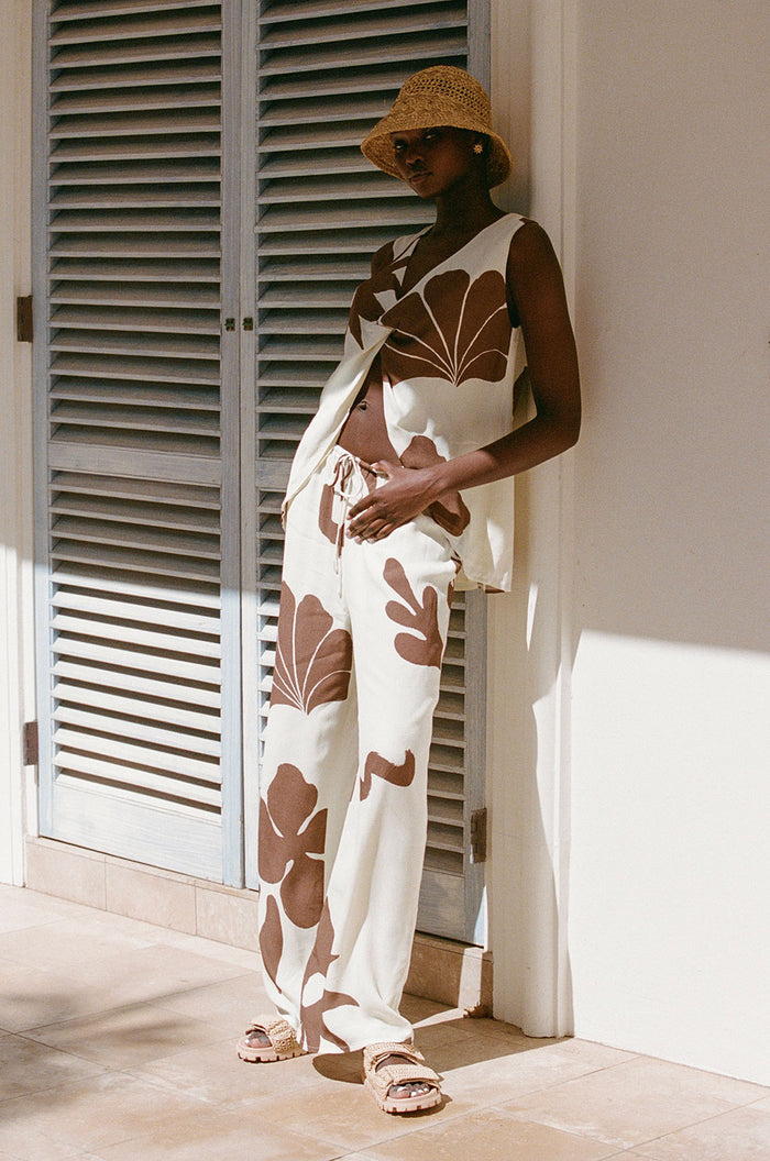 Zana Tie Pants - Galene Print, Brown, Cream