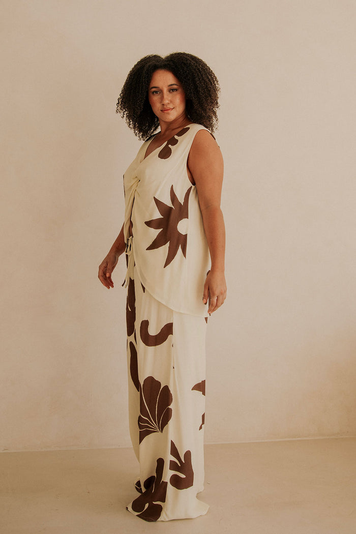 Zana Tie Pants - Galene Print, Brown, Cream