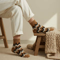 Zigzag brown cotton ankle socks for men and women with breathable comfort-ZIGZAG EDITION-